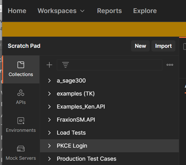 The Collection tab, PKCE Login collection clicked.